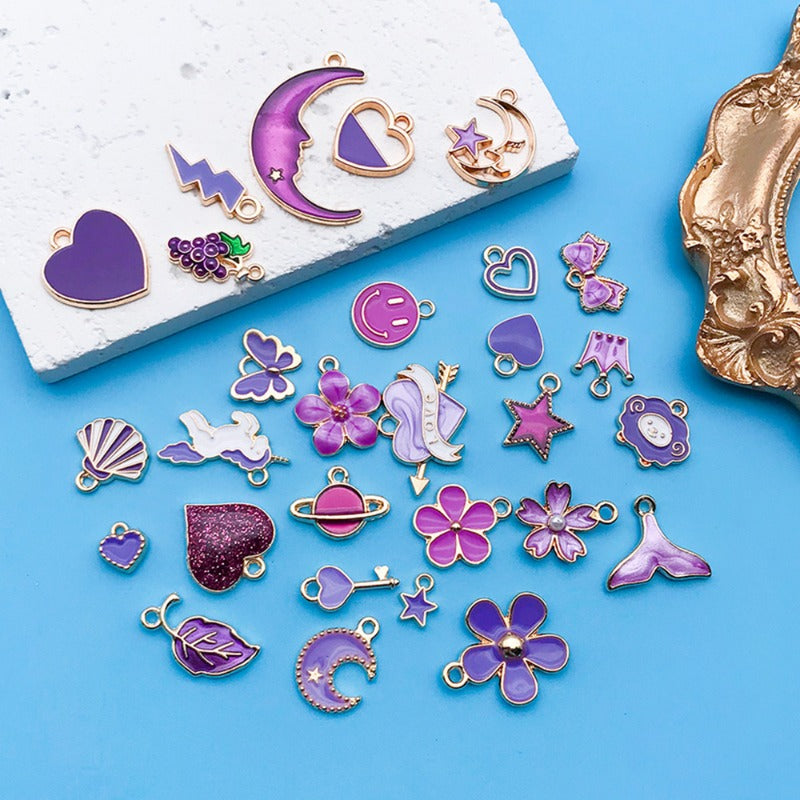 Wholesale Purple Drip Oil Alloy Flower Love DIY Necklace Bracelet Pendant